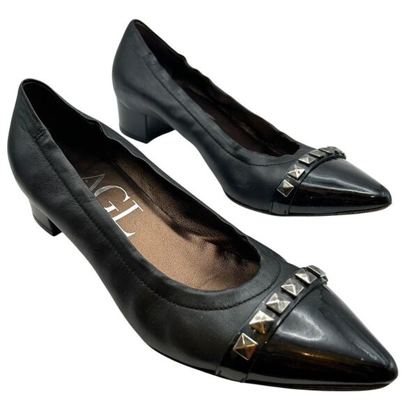 AGL ladies Leather shoes 40 Us 10 black rockstud Pumps capsule modern minimalist - Picture 14 of 14